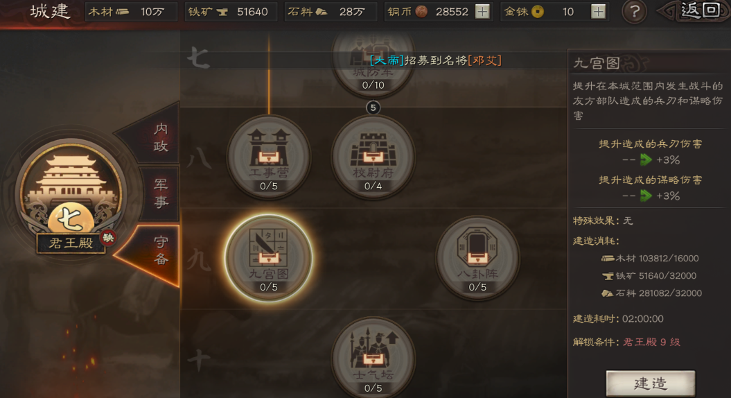 三国志战略版如何增加工程值